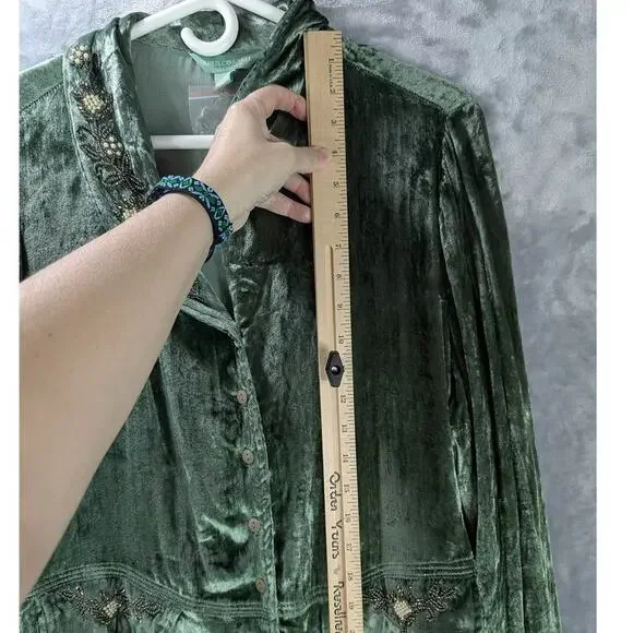 April Cornell Victorian Trading Co Gatsby Sage Green Velvet Beaded Duster Boho - Picture 4 of 13